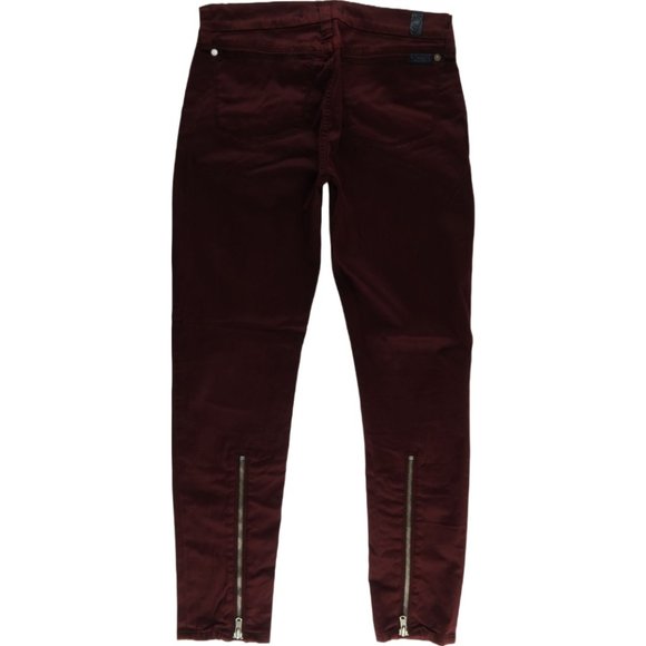7 For All Mankind Capri Red Moto Pants Women's 24 Second Skin Bordeaux D052 - Picture 2 of 9